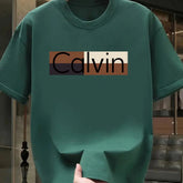 Men's summer 100% pure cotton fashionable casual sports loose Calvin pattern printed round neck short sleeved T-shirt top